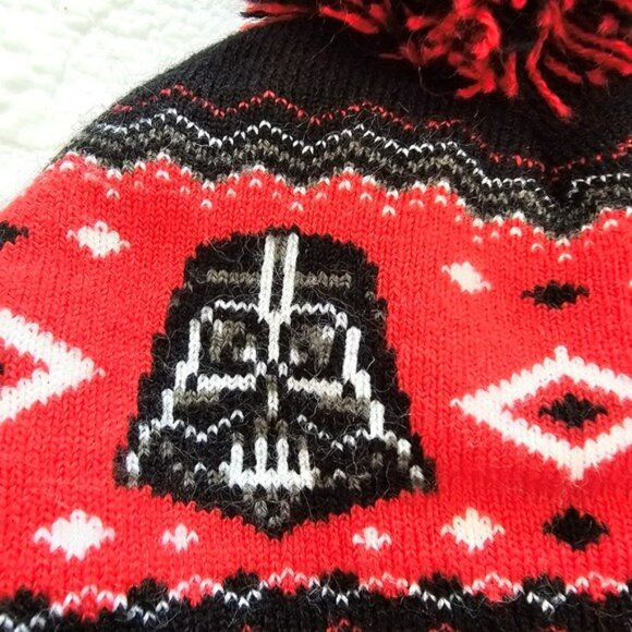 Star Wars Darth Vader Kids Childs Beanie Red Black White Knit Stretch Disney - Picture 10 of 12